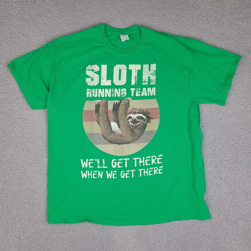 Sloth Running Team T-Shirt Mens XL‎ Green We'll Get There When We Get There